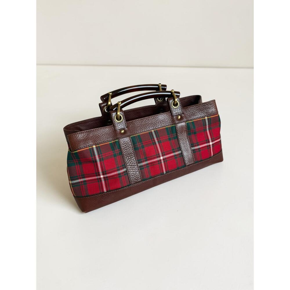 Red Burberry East West Picnic Check Bag Lucite Horn Handles - Picture 15 of 16